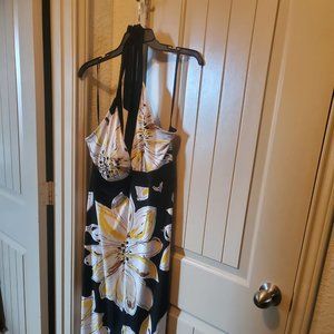 Yellow and Black Halter Floral Maxi Dress